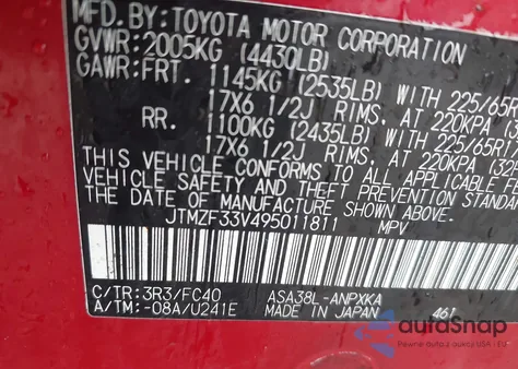2009 Toyota Rav4 from USA, damaged, VIN JTMZF33V495011811
